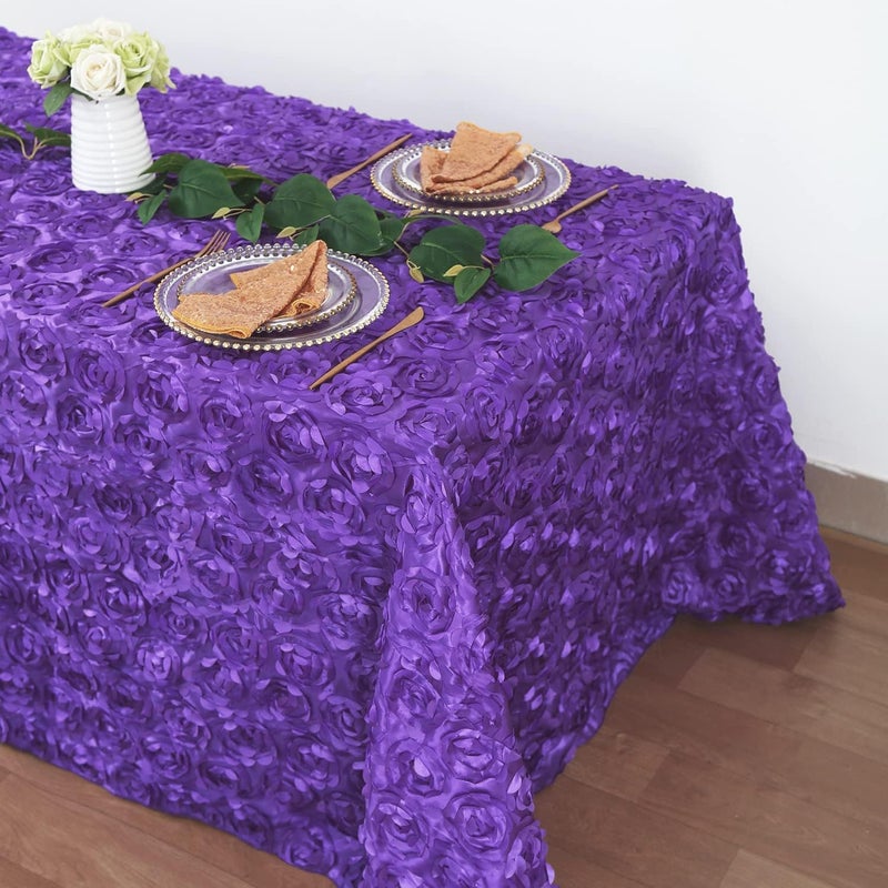 B.Cool B-COOL Purple Rosette Tablecloth 60x102 Inch Satin 3D Floralr Romantic Party Table Fabeic for Wedding Bridal Shower Birthday Rectangle Table Decoration - Image 1